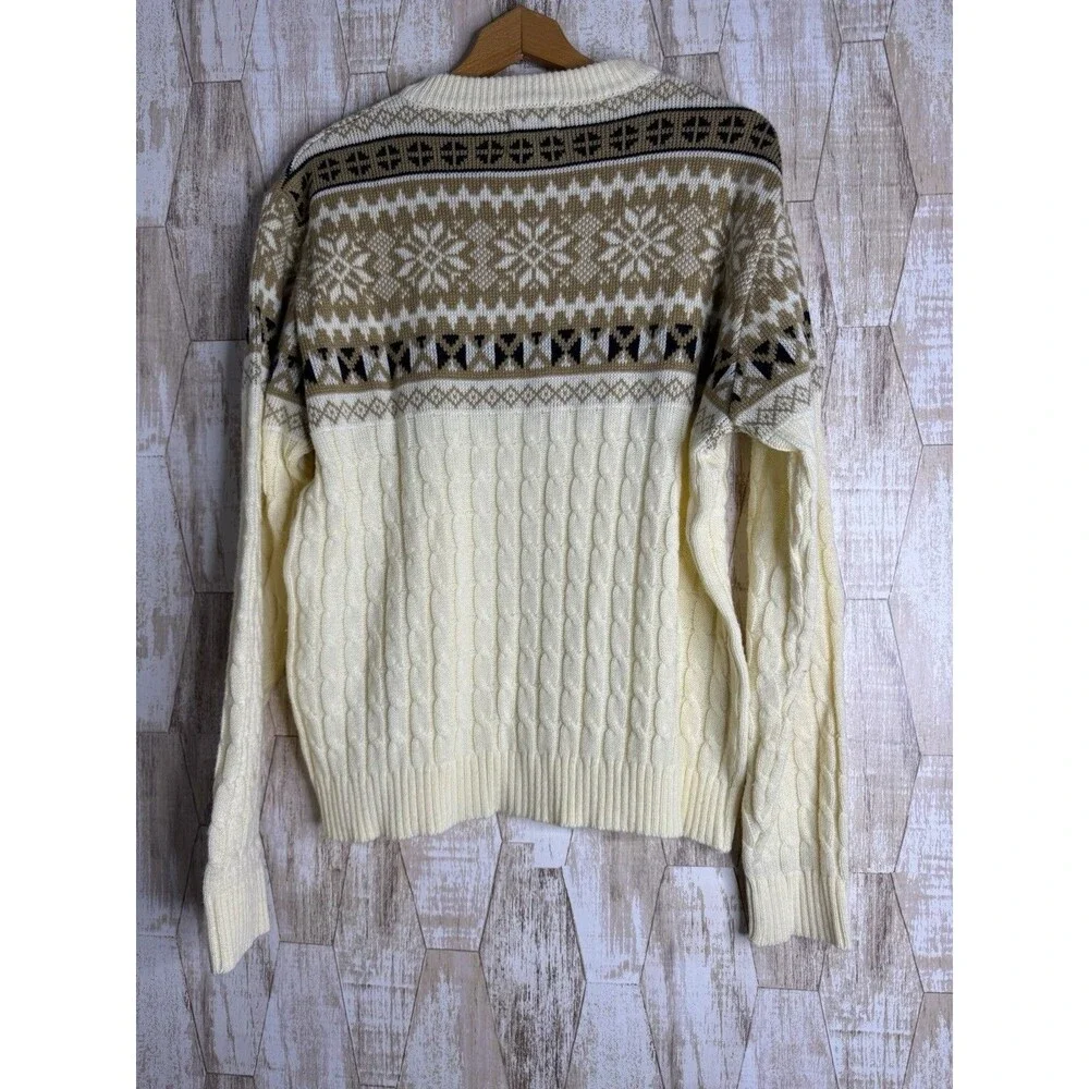Vintage 70 JC Penney Nordic Fair‎ Isle Cable Knit Acrylic Sweater Mens XL
